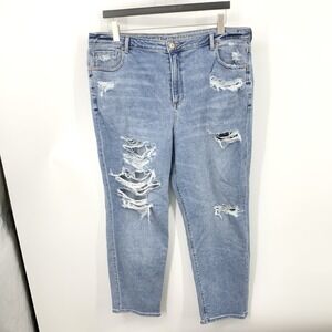 American Eagle Women Size 20 Jeans Mom Straight Light Pants Distressed Stretch
